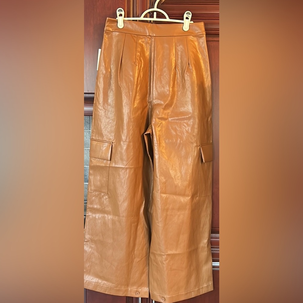 Anthropologie x TwentySixHundred faux leather cargo pants camel color size 10 - Picture 9 of 10